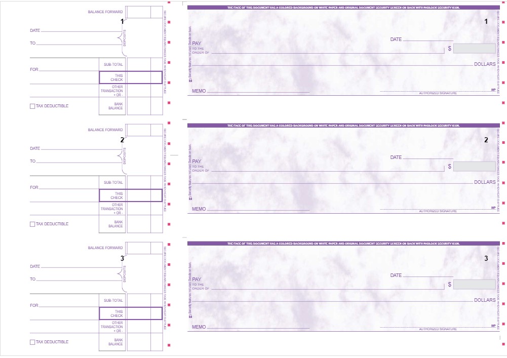 Deluxe/NEBS 53220DS 3-On-A-Page Business Size Checks - Side Tear Voucher - 12 15/16 X
